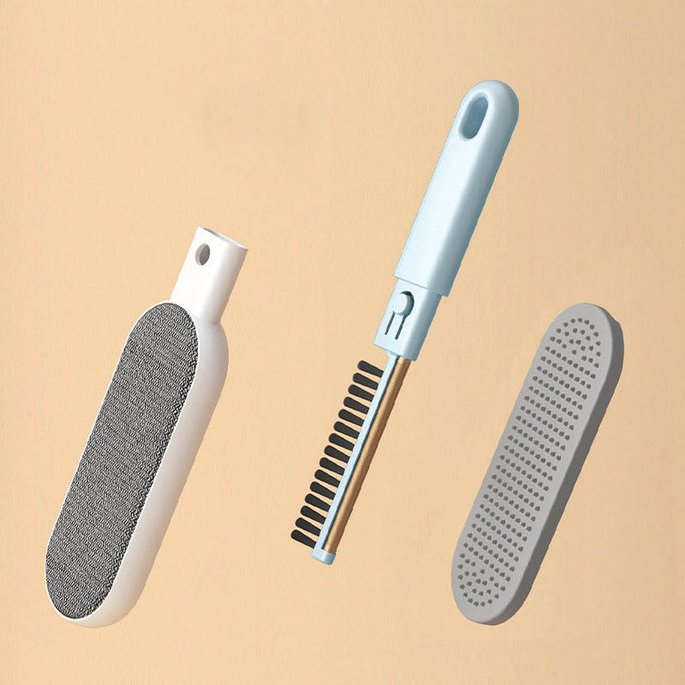 Three working surfaces of the blue and white pet hair remover